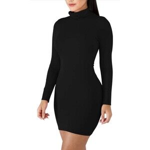 Women's Basic Long Sleeve Turtleneck Bodycon Mini Dress (83)